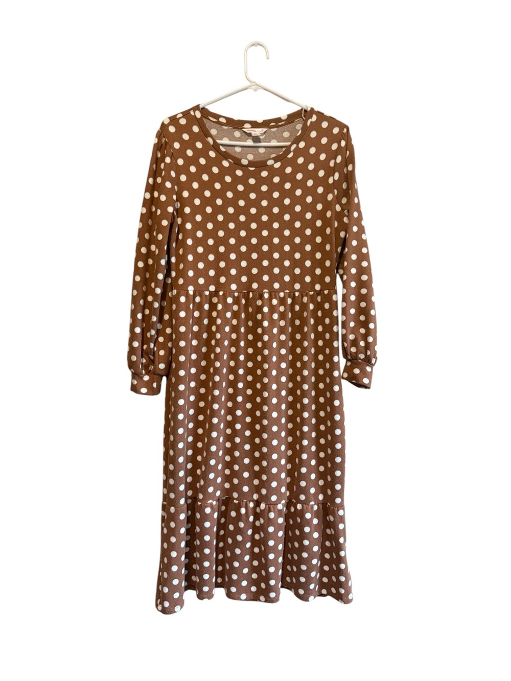 Joe Fresh Brown Polka Dot Long Sleeve Midi Dress